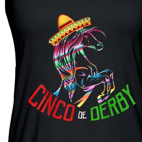 Cinco De Derby Mayo Sombrero Horse Race Kentucky Party Ladies Essential Flowy Tank