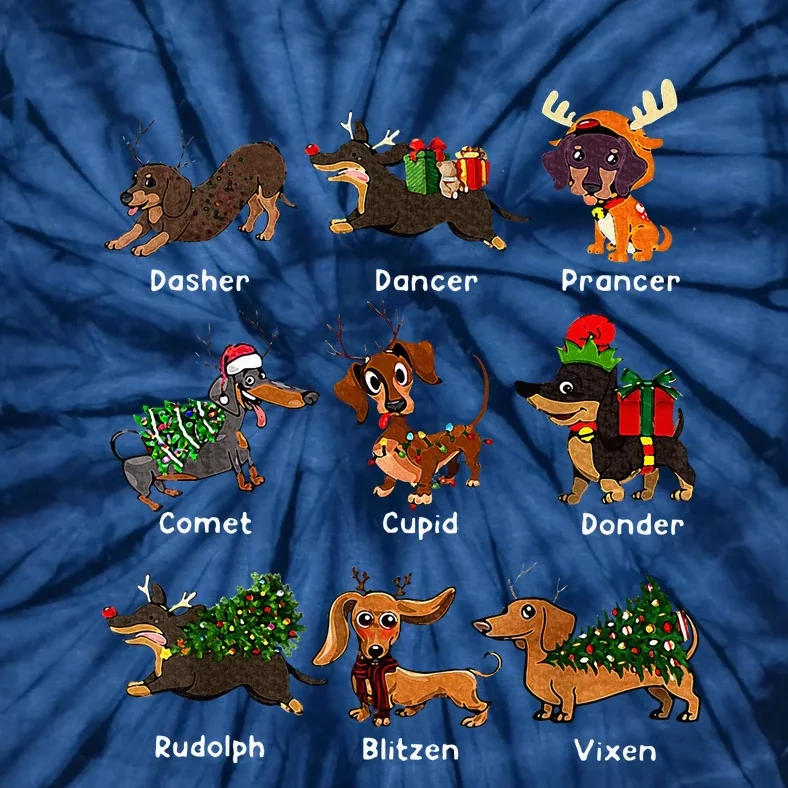 Christmas Deer Dachshund Custom Dog Name Santa Hat Xmas Tree Tie-Dye T-Shirt