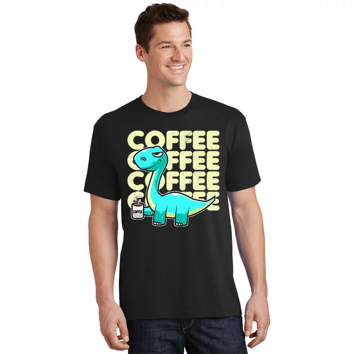 Cute Dinosaur Drinking Coffee Kawaii Neko Anime T-Shirt