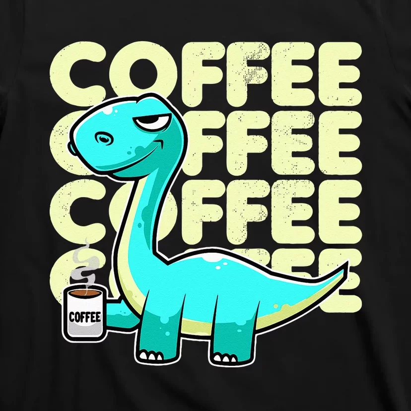 Cute Dinosaur Drinking Coffee Kawaii Neko Anime T-Shirt