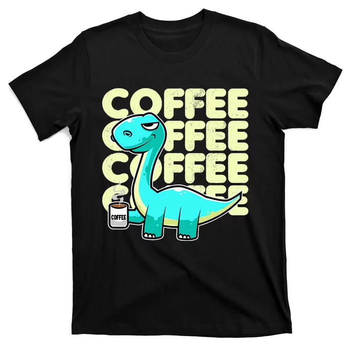 Cute Dinosaur Drinking Coffee Kawaii Neko Anime T-Shirt