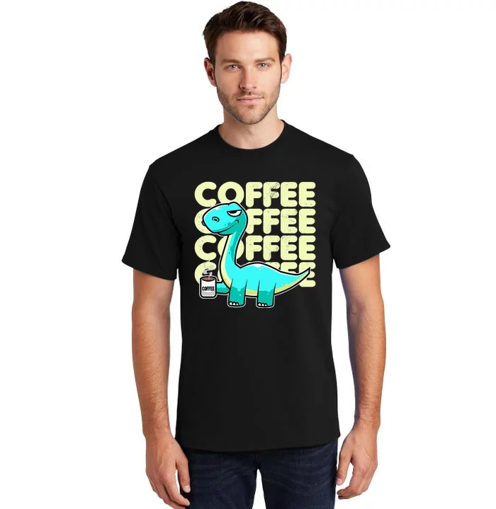 Cute Dinosaur Drinking Coffee Kawaii Neko Anime Tall T-Shirt