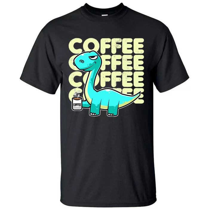 Cute Dinosaur Drinking Coffee Kawaii Neko Anime Tall T-Shirt