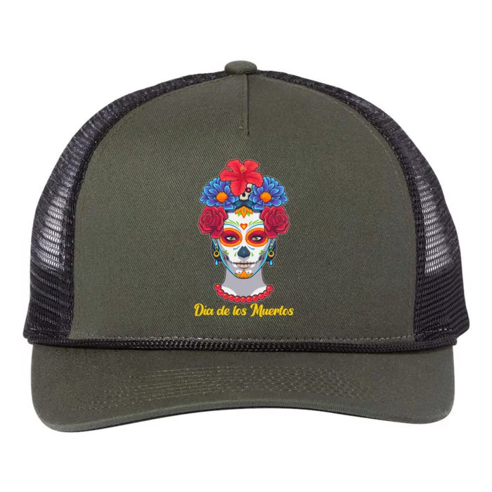 Celebrating Dia De Los Muertos Day Of The Day Retro Rope Trucker Hat Cap