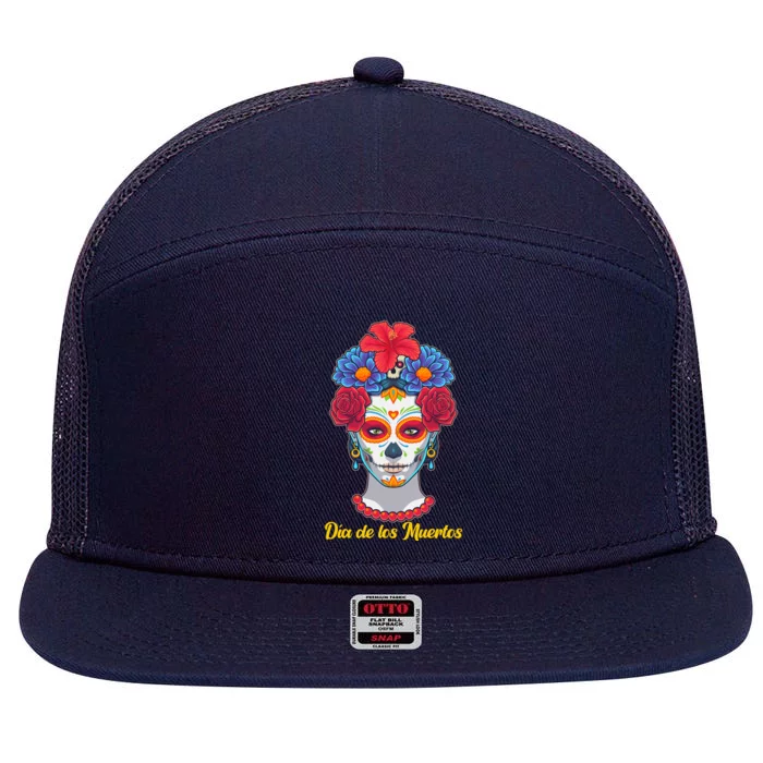 Celebrating Dia De Los Muertos Day Of The Day 7 Panel Mesh Trucker Snapback Hat