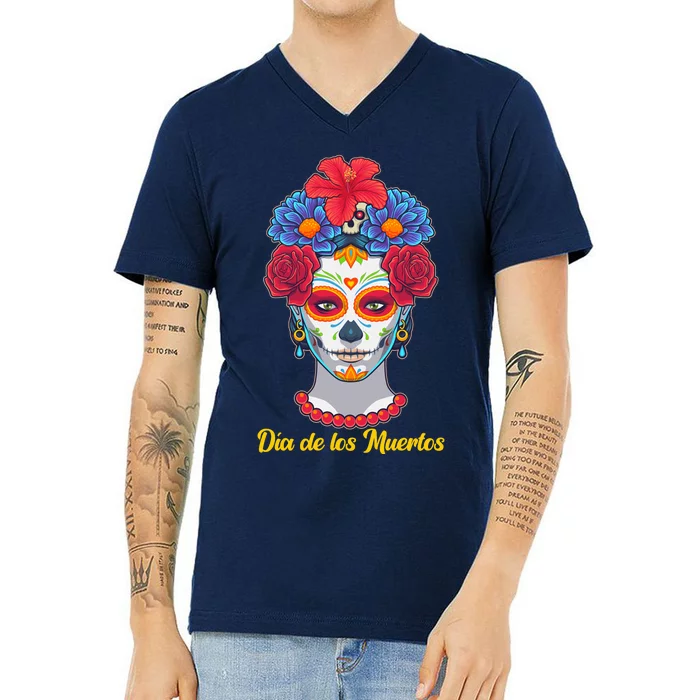 Celebrating Dia De Los Muertos Day Of The Day V-Neck T-Shirt