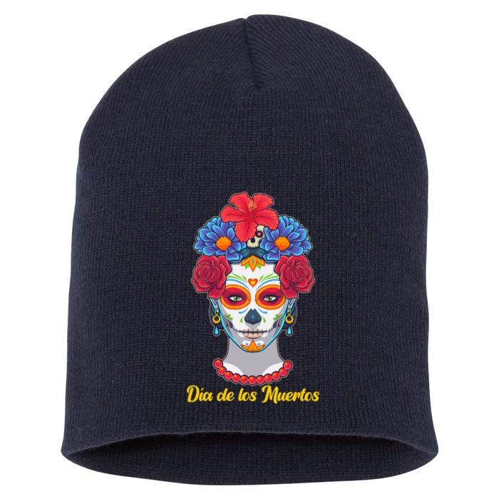 Celebrating Dia De Los Muertos Day Of The Day Short Acrylic Beanie