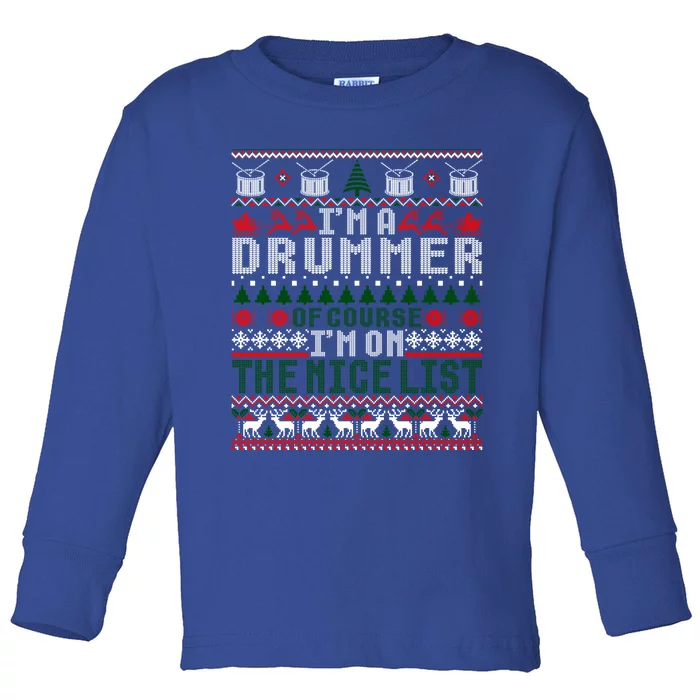 Christmas Drum Drummer Gift Ugly Xmas Sweater Gift Toddler Long Sleeve Shirt