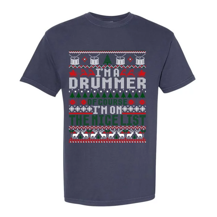 Christmas Drum Drummer Gift Ugly Xmas Sweater Gift Garment-Dyed Heavyweight T-Shirt