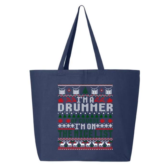 Christmas Drum Drummer Gift Ugly Xmas Sweater Gift 25L Jumbo Tote