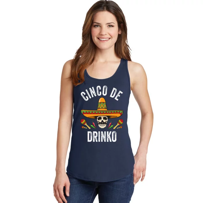 Cinco De Drinko Funny Mexican Skull Cinco De Mayo Ladies Essential Tank