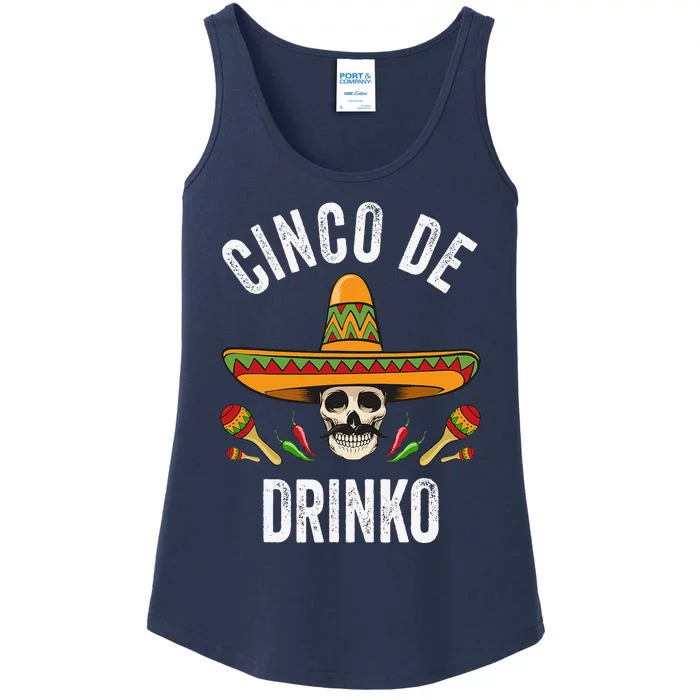 Cinco De Drinko Funny Mexican Skull Cinco De Mayo Ladies Essential Tank