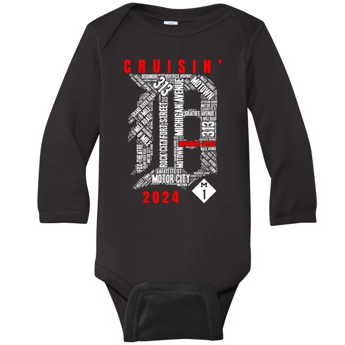 Cruisin Detroit D Woodward Avenue Ave 2024 M1 Baby Long Sleeve Bodysuit