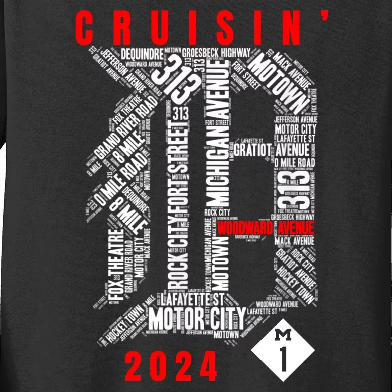 Cruisin Detroit D Woodward Avenue Ave 2024 M1 Kids Long Sleeve Shirt