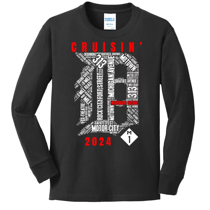 Cruisin Detroit D Woodward Avenue Ave 2024 M1 Kids Long Sleeve Shirt