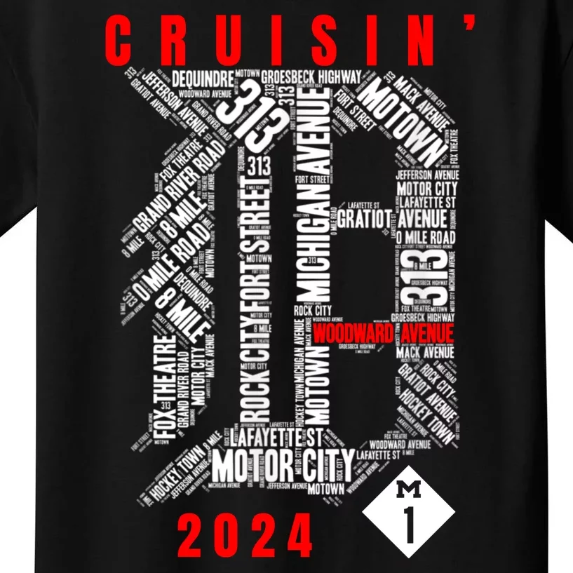 Cruisin Detroit D Woodward Avenue Ave 2024 M1 Kids T-Shirt