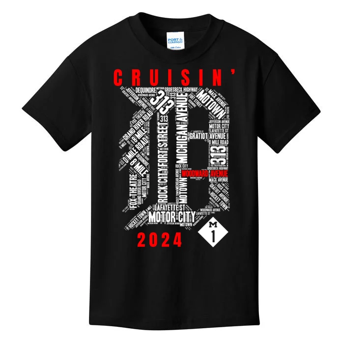 Cruisin Detroit D Woodward Avenue Ave 2024 M1 Kids T-Shirt