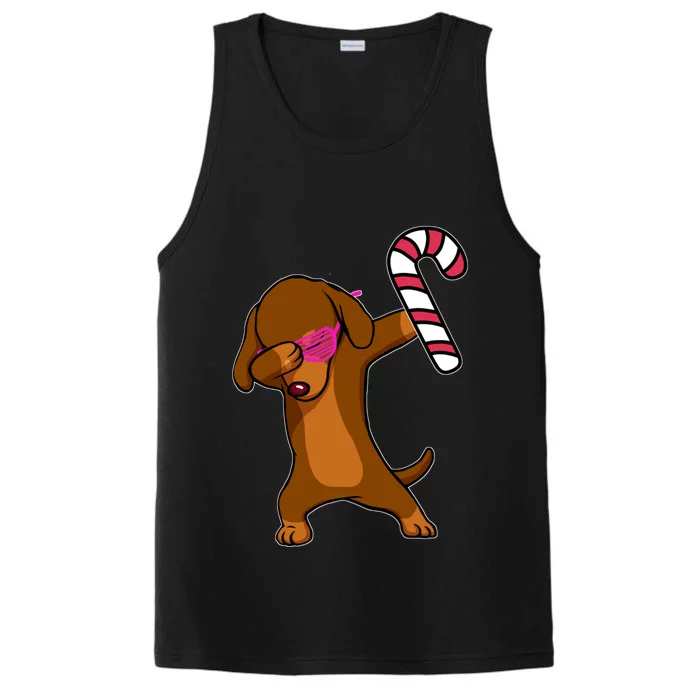 Christmas Dabbing Dachshund Puppy Dog Candy Cane Dance Gift Performance Tank