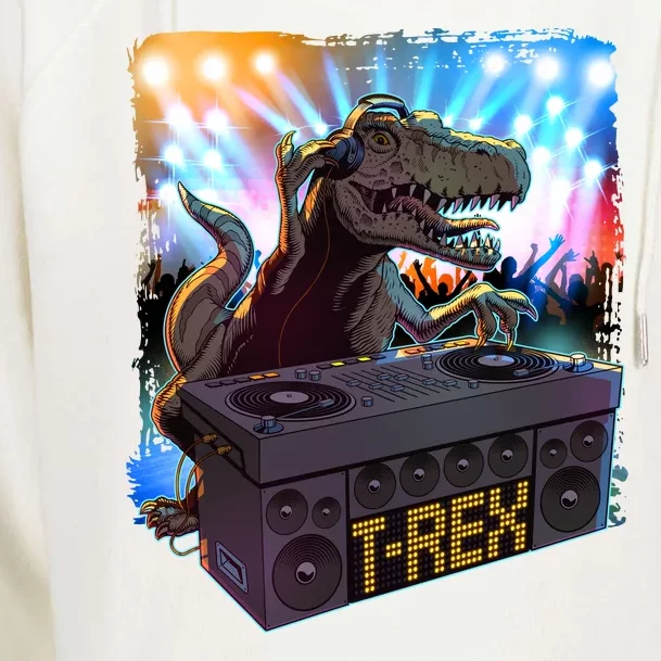 Cool DJ Dance Party TRex Dinosaur Womens Funnel Neck Pullover Hood