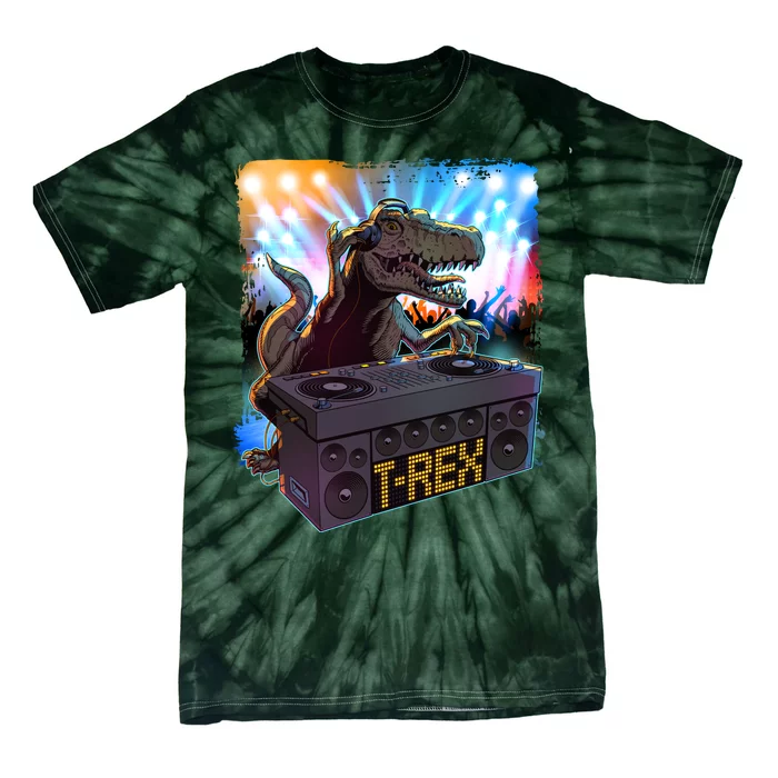 Cool DJ Dance Party TRex Dinosaur Tie-Dye T-Shirt