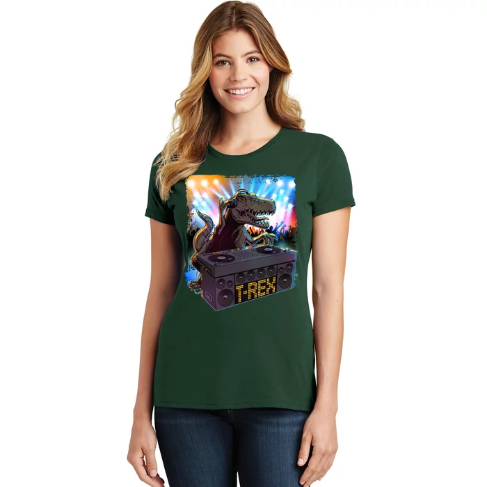 Cool DJ Dance Party TRex Dinosaur Women's T-Shirt