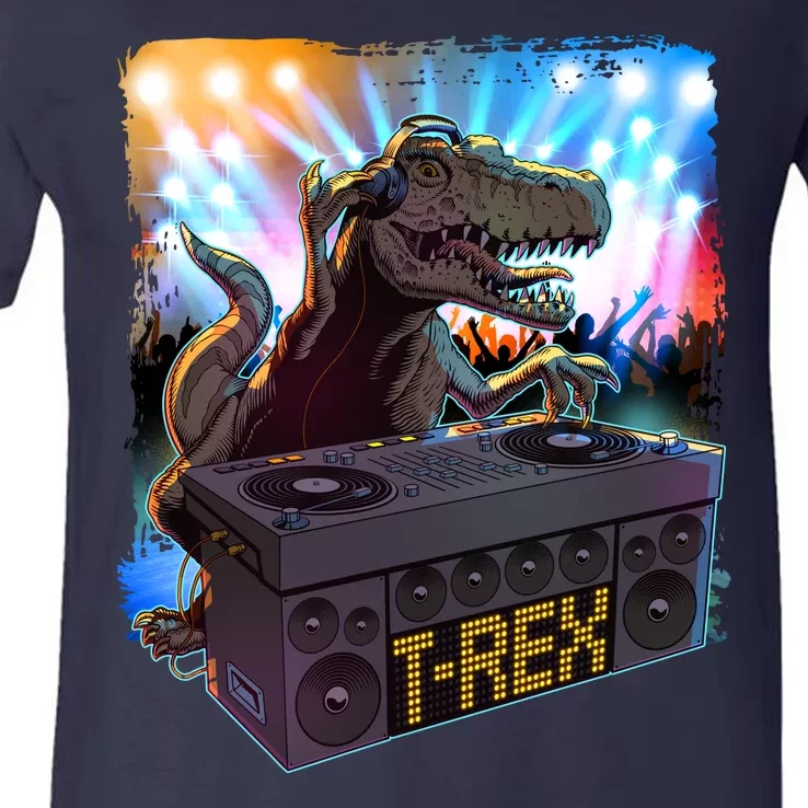 Cool DJ Dance Party TRex Dinosaur V-Neck T-Shirt