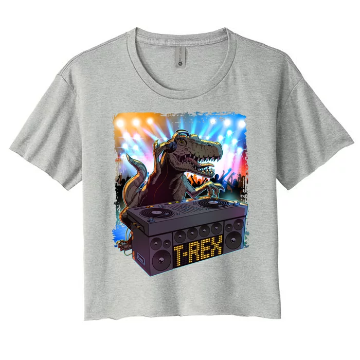 Cool DJ Dance Party TRex Dinosaur Women's Crop Top Tee