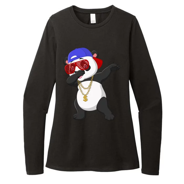 Cool Dabbing Dancing Panda Wearing Sunglasses Hat Necklace Funny Gift Womens CVC Long Sleeve Shirt