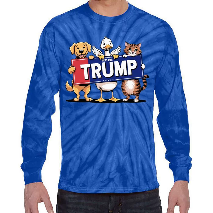 Cat Duck Dog Pets For Trump Tie-Dye Long Sleeve Shirt