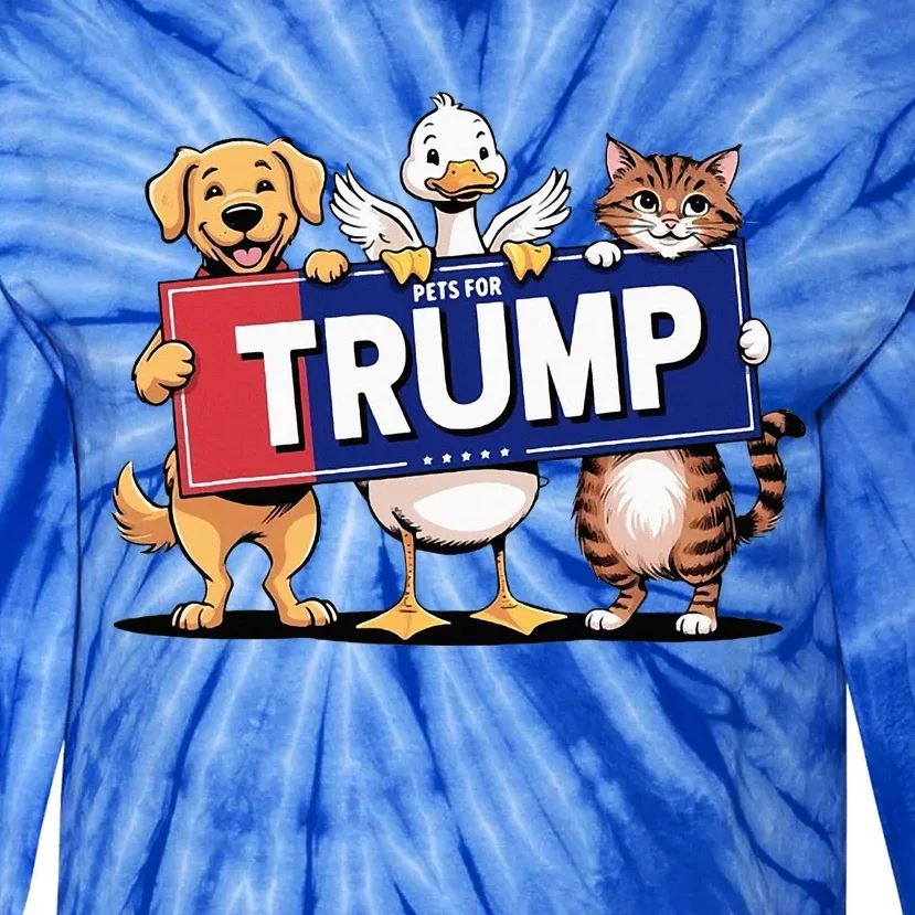 Cat Duck Dog Pets For Trump Tie-Dye Long Sleeve Shirt