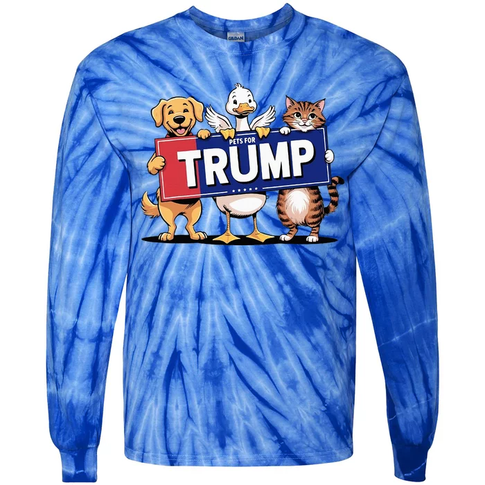 Cat Duck Dog Pets For Trump Tie-Dye Long Sleeve Shirt