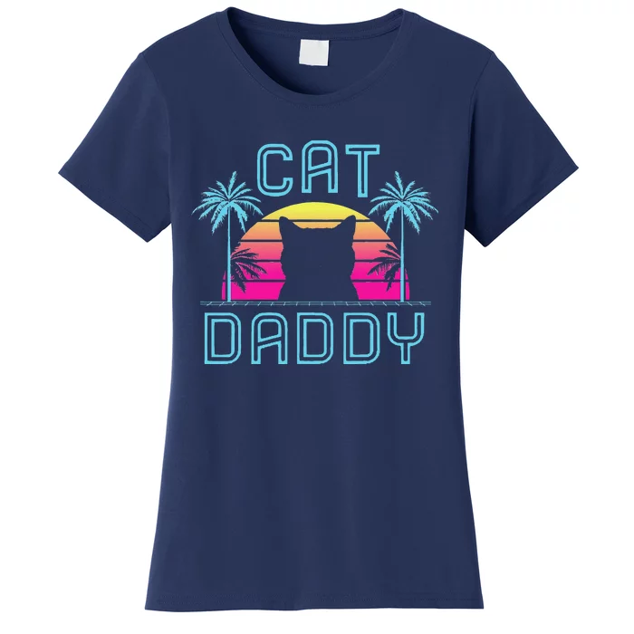 Cat Daddy Dad Fathers Day Retro Summer Cat Papa Women's T-Shirt