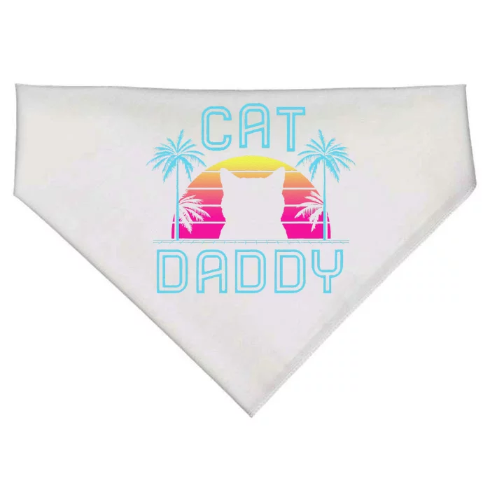 Cat Daddy Dad Fathers Day Retro Summer Cat Papa USA-Made Doggie Bandana