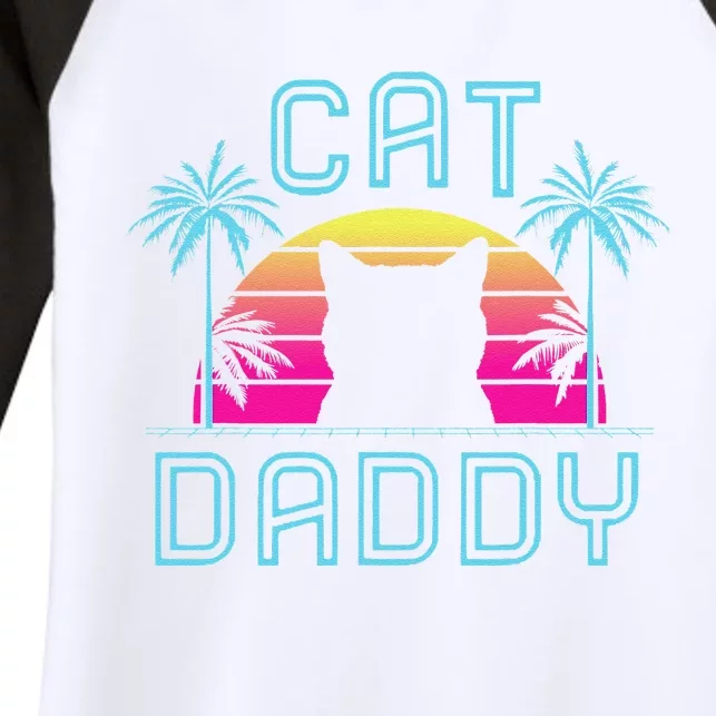 Cat Daddy Dad Fathers Day Retro Summer Cat Papa Women's Tri-Blend 3/4-Sleeve Raglan Shirt