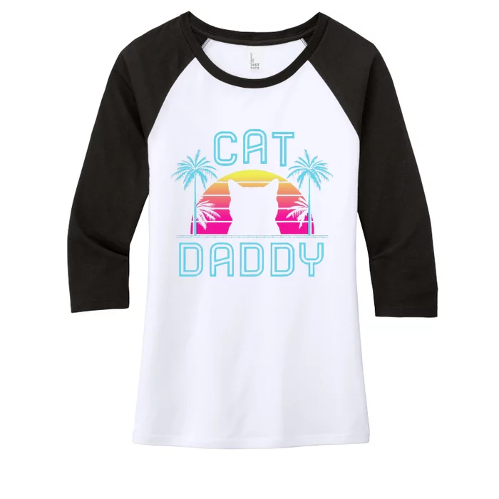 Cat Daddy Dad Fathers Day Retro Summer Cat Papa Women's Tri-Blend 3/4-Sleeve Raglan Shirt