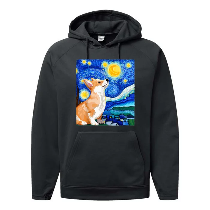 Corgi Dog Dog Lover Starry Night Dog Corgi Performance Fleece Hoodie