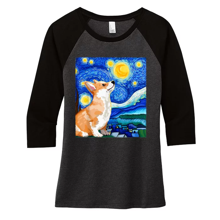 Corgi Dog Dog Lover Starry Night Dog Corgi Women's Tri-Blend 3/4-Sleeve Raglan Shirt