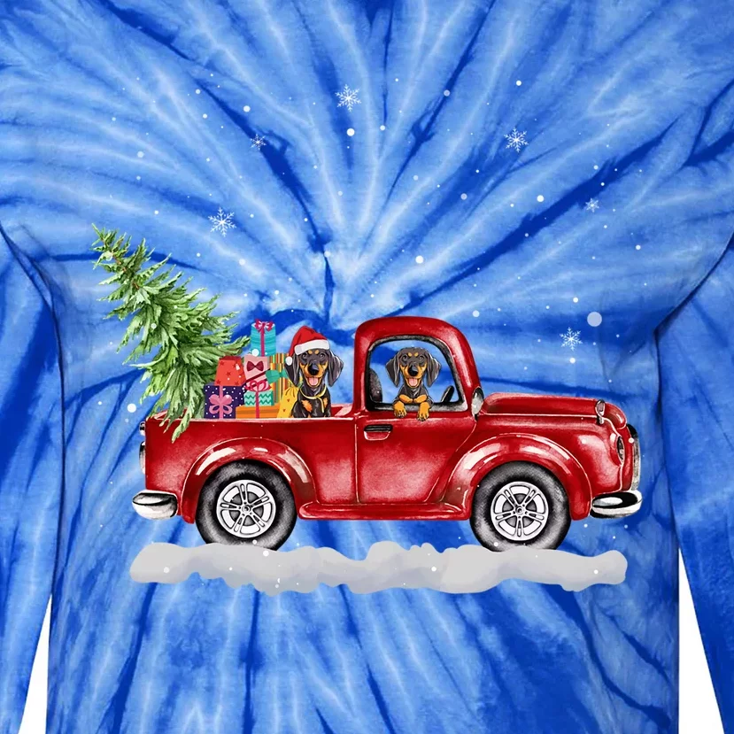 Christmas Dachshund Dogs Ride Red Truck Costumer Funny Gift Tie-Dye Long Sleeve Shirt