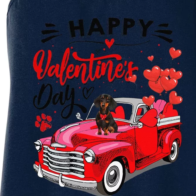 Cute Dachshund Dog Red Truck Happy Valentine's Day Valentine Women's Racerback Tank