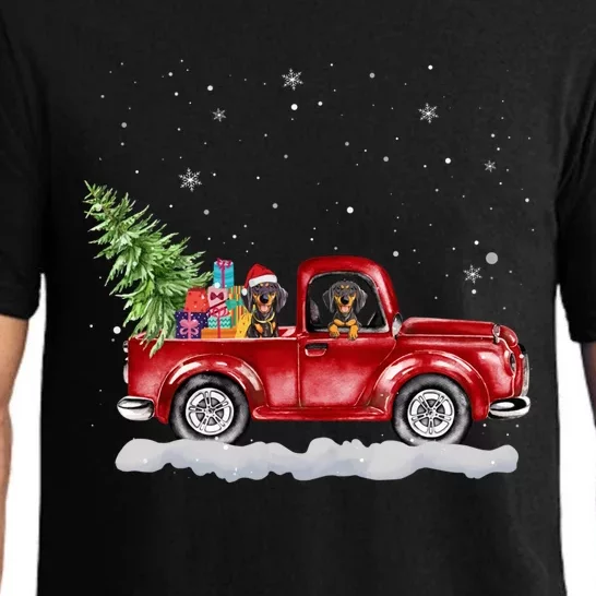 Christmas Dachshund Dogs Ride Red Truck Costumer Gift Pajama Set