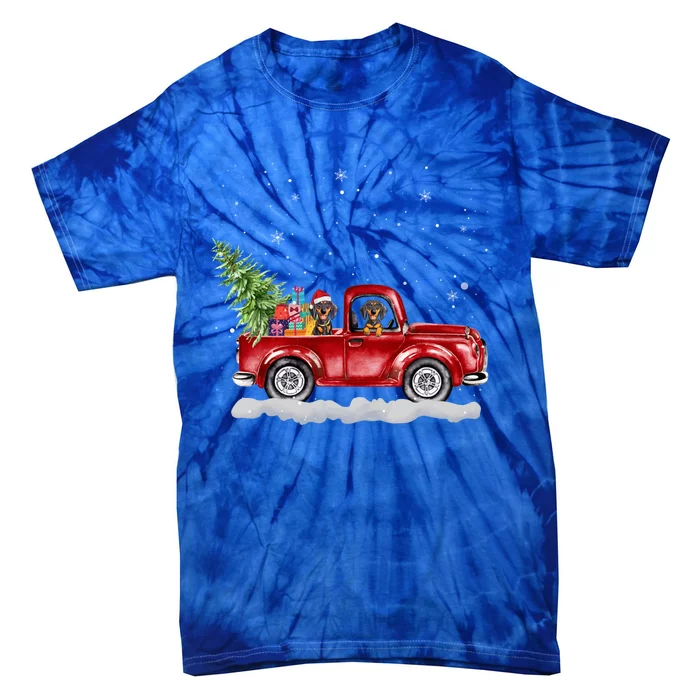 Christmas Dachshund Dogs Ride Red Truck Costumer Gift Tie-Dye T-Shirt