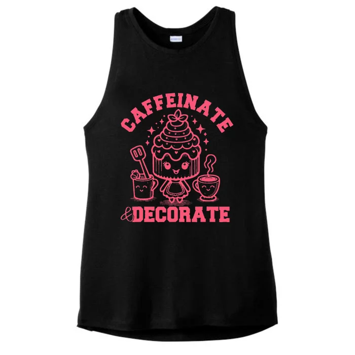 Caffeinate Decorate Design Ladies Tri-Blend Wicking Tank