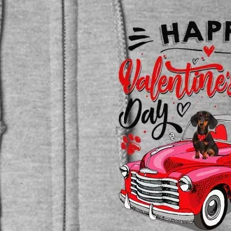 Cute Dachshund Dog Red Truck Happy Valentines Day Valentine Full Zip Hoodie