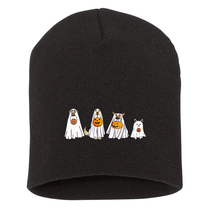 Cute Dog Dressed As Ghost Halloween Funny Boo Dog Lov Short Acrylic Beanie