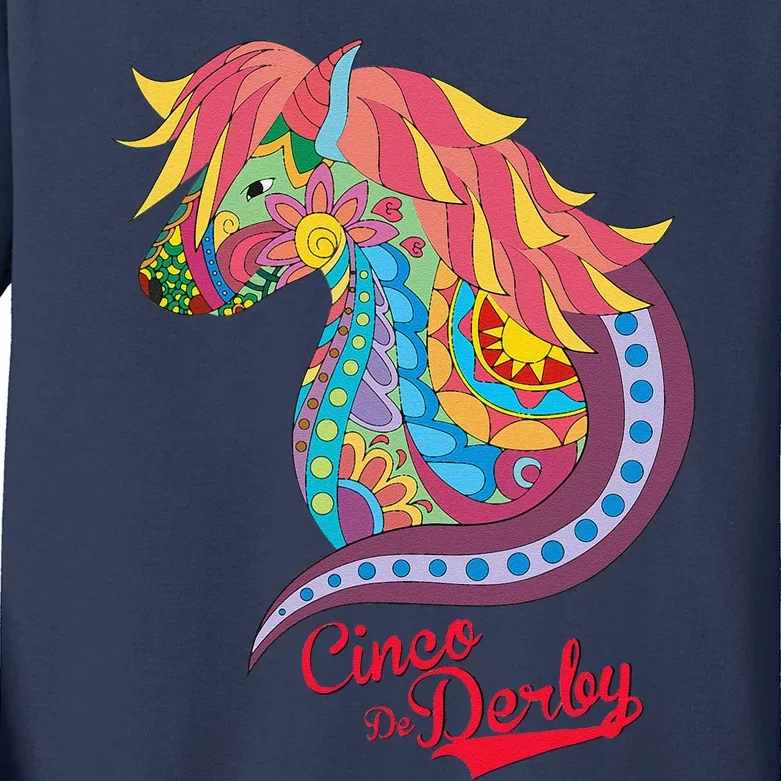 Cinco De Derby Mexican Kentucky Horse Race Kids Long Sleeve Shirt