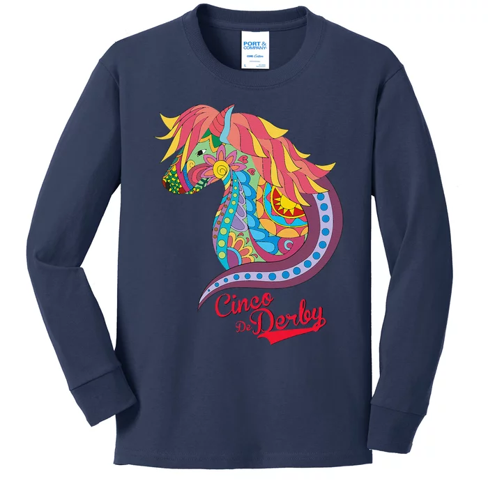 Cinco De Derby Mexican Kentucky Horse Race Kids Long Sleeve Shirt