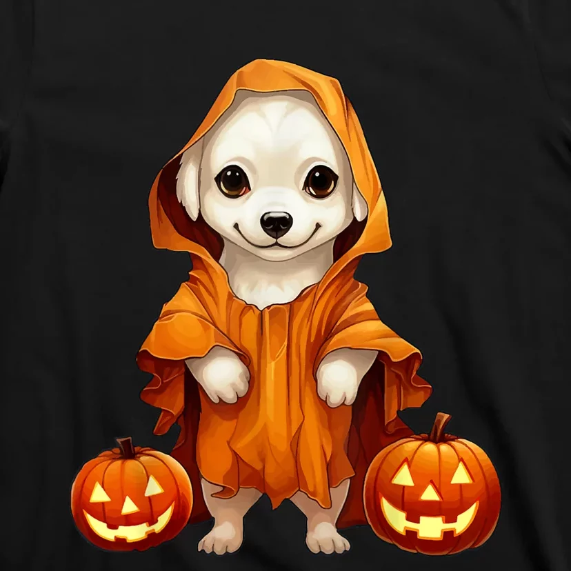 Cute Dog Dressed As Ghost Halloween Funny Boo Dog Pumpkin T-Shirt