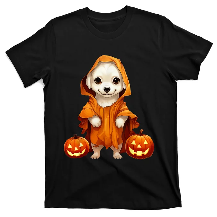 Cute Dog Dressed As Ghost Halloween Funny Boo Dog Pumpkin T-Shirt