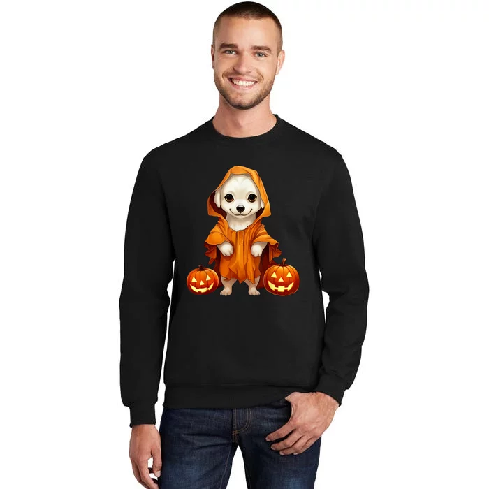 Cute Dog Dressed As Ghost Halloween Funny Boo Dog Pumpkin Tall Sweatshirt