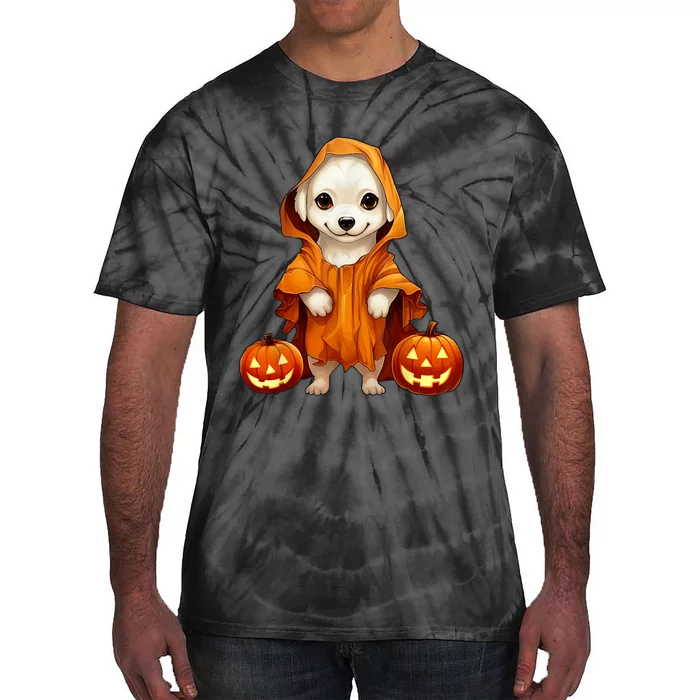 Cute Dog Dressed As Ghost Halloween Funny Boo Dog Pumpkin Tie-Dye T-Shirt